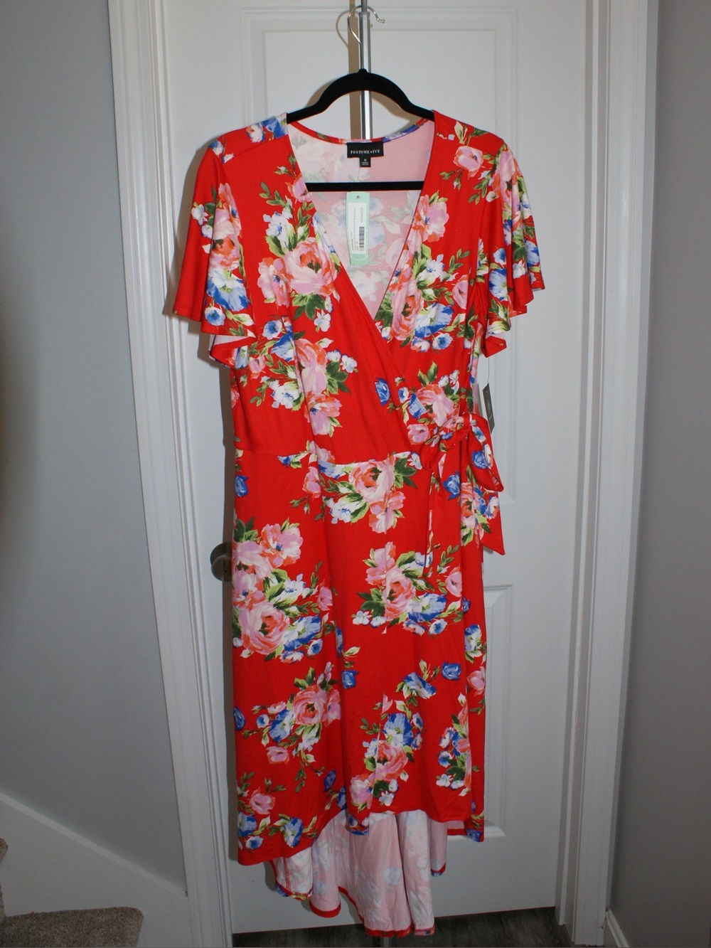 Wisp Red Floral High-Low Wrap Dress
